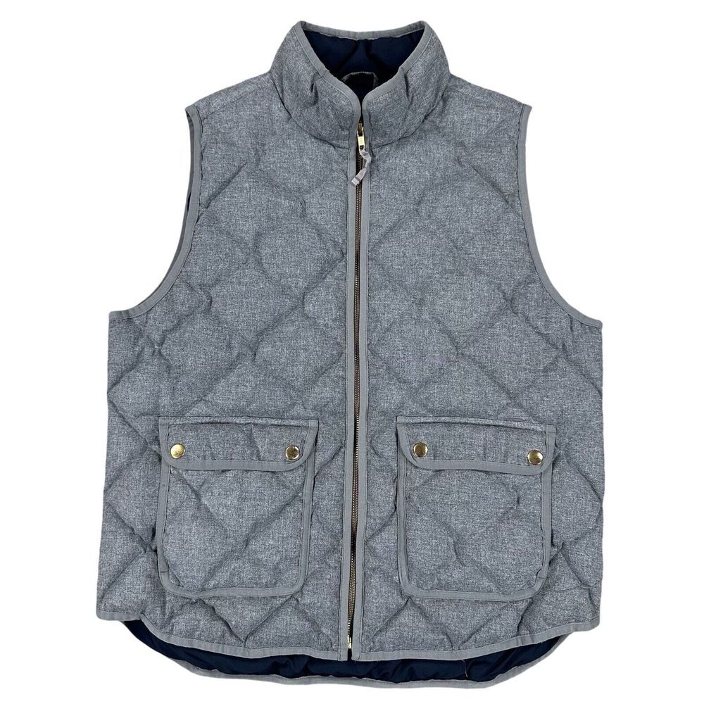 J. Crew Womens Size Large Gray Quilted Vest Full Zip Mock Neck Front Pockets